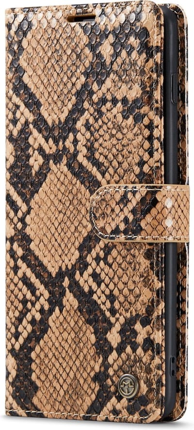 Casemania Hoesje Geschikt voor Samsung Galaxy S10 Plus - Beige - Luxe Wallet Bookcase met Pasjeshouder en Standaard - Kunstleer Portemonnee Telefoonhoesje met Slangenstructuur