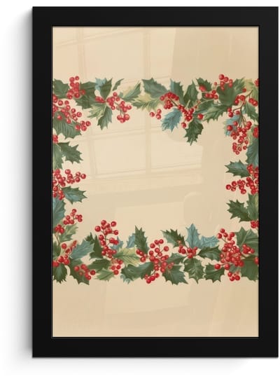 Poster in lijst - Fotolijst 20x30 cm - Posters - Hulstrand - Bessen - Beige - Posterlijst zwart - Decoratie - Wanddecoratie woonkamer - Muurdecoratie slaapkamer - Kerstversiering - Kerstdecoratie voor binnen - Kerstmis