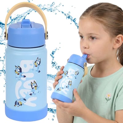 BLUEY Stalen waterfles met tuit en handvat, voor meisjes 350ml