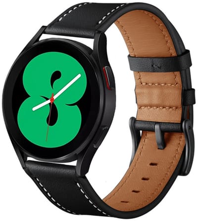 By Qubix - Geschikt voor Garmin bandje - Geschikt voor Garmin Vivoactive 4 / 4L - lederen bandje - Zwart - Smartwatch bandje 22mm