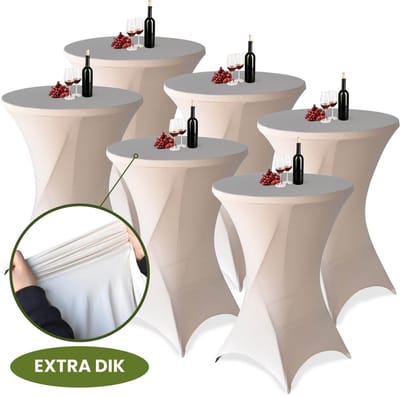 Statafelrok Champagne / Beige x 6 – ∅80-85 x 110 cm met Opbergtas – Statafelhoes Stretch Stof – Kras- en Vouwvrije Statafel Rok Extra Dik – Sta Tafelrok - 6 Stuks – Statafelhoezen Voor Horeca, Evenementen, Feest, Bruiloft en Partijen