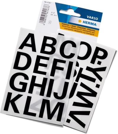 Herma Alfabet plak letters A-Z Stickers - 4x vellen - zwart - 25 mm - watervast