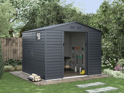Vente-unique Metalen tuinhuisje van gegalvaniseerd staal - Antraciet - 7,17 m² - ADELMO