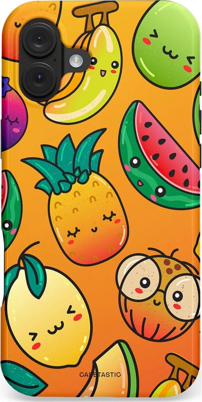 Casetastic hoesje geschikt voor Apple iPhone 16 Plus - MagSafe - Dubbellaagse bescherming - Fruitastisch - Fashion Case - Okergeel Oranje Bruin Groen
