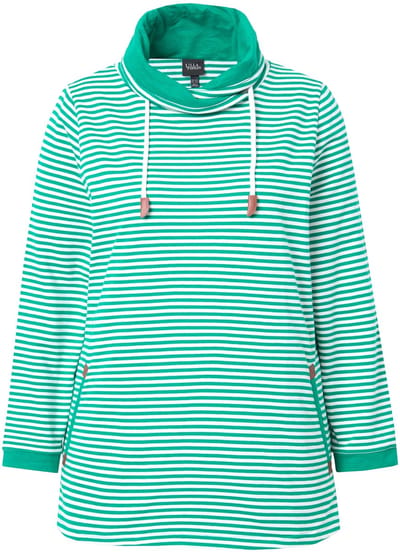 Ulla Popken - Dames - Sweatshirt strepen classic opstaande kraag lange mouwen - Mosgroen - Maat 42+