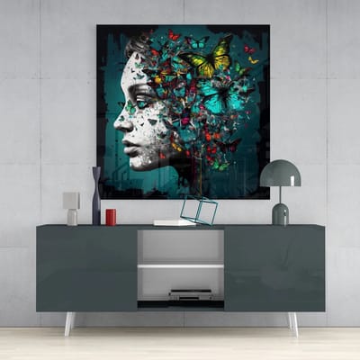 Glasschilderij Vierkant - Butterfly - Portrait - Art - Moderne Wanddecoratie - Woonkamer - Slaapkamer - 40x40 cm