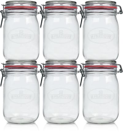 Le Pratique Weckpotten 1000ml | Voordeelset 6 stuks | Glazen Beugelpotten van Ø 85 mm (Rond) | Premium kwaliteit | Made in France