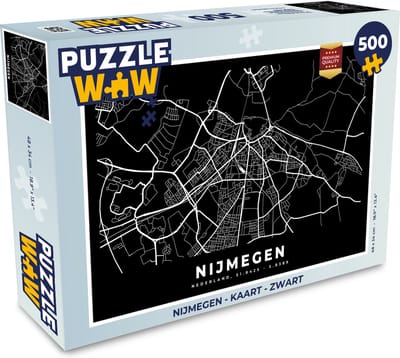 Puzzel Nijmegen - Kaart - Zwart - Legpuzzel - Puzzel 500 stukjes