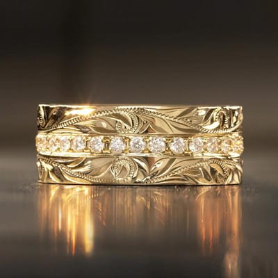 Huitan Esthetisch Gegraveerd Patroon Trouwring Dames Ringen Zilverkleur/Goudkleur Luxe Trendy Dames Ringen voor Feest Sieraden 9 beige