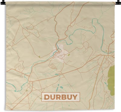 Wandkleed - Wanddoek - Vintage - Kaart - Durbuy - Plattegrond - Stadskaart - 180x180 cm - Wandtapijt