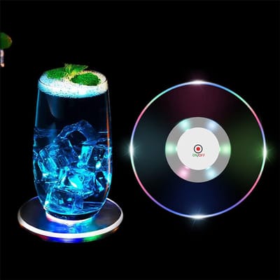 Lichtgevende onderzetter - LED - Sfeervolle verlichting - Glazen onderzetters - Tafel decoratie - Feestversiering - Meerdere kleuren - RGB - 10cm diameter - Jonyx