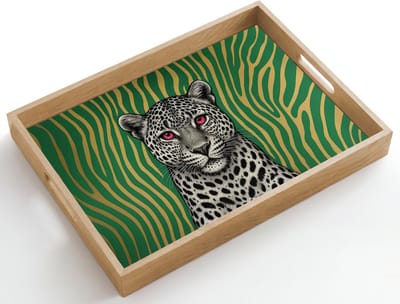Dienblad hout 50x35 cm - Schootdienblad - Panter - Zebrapatroon - Groen - Borrelplank rechthoek - Plateau dienbladen