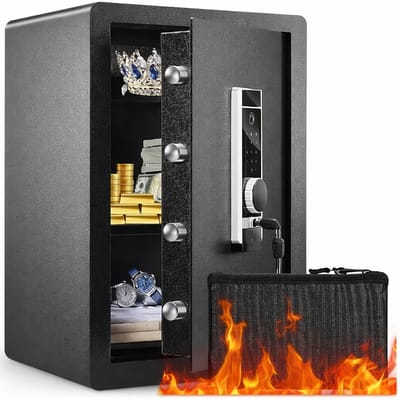 Premium Kluis - Elektroniche kluis - Met Wachtwoord, sleutel en vingerafdruk - Inclusief Brandwerende geldzak - L40xB33xH60cm - Verwijderbare Plank - Met Alarm - Safe