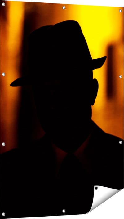 Gards Tuinposter Silhouet van een Man met een Hoed - 80x120 cm - Tuindoek - Tuindecoratie - Wanddecoratie buiten - Tuinschilderij