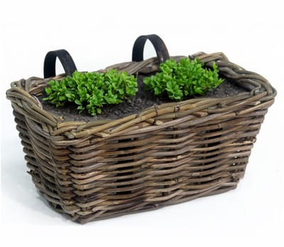 Van der Leeden Balkonmand - rotan gevlochten -30 x 18 x 16 cm - bloemen/planten mand - schuttingmand - hangmand - plantenpot - bloempot