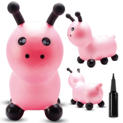 sun baby - Springdier met pomp vanaaf 1 jaar - Rups - roze - max 50kg, duurzaam rubber, gecertificeerd, bpa-vrij, springpaard, springhond