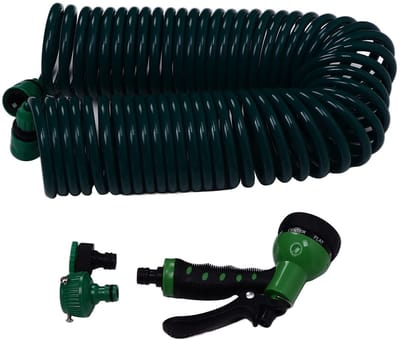 Dailygoods- Tuinslang 15 Meter - Spiraal Tuinwaterslang - 7 Modi - Intrekbaar - Snelle Connector - Stevig EVA Materiaal - Tuinspuit