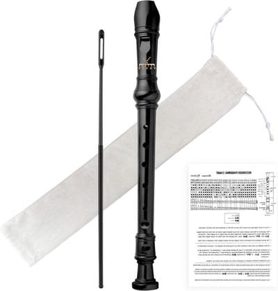 Sopraanrecorder 8-gaats - C-sleutel fluit - Muziekonderwijs - Duitse stijl - 35.5 x 6.4 x 3 cm - Zwart