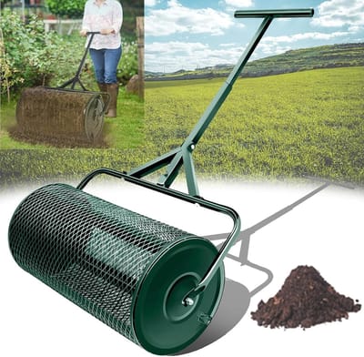 Compoststrooier Gazon - Tuinstrooier Wielen - Gazon Onderhoud - Verstelbare T-greep - 32cm Werkbreedte - Zwart