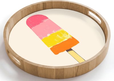 Dienblad rond 40x40 cm - Schootdienblad hout - Waterijsje - Retro - Stokje - Roze - Borrelplank rechthoek - Plateau houten dienbladen