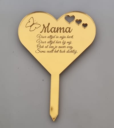 Gepersonaliseerde grafsteker hart goud - Bloemensteker - Grafsteker - Hart - Gepersonaliseerd - Goud acrylaat
