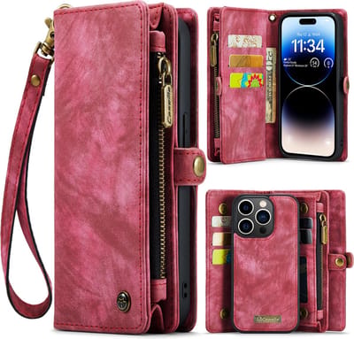 Caseme Geschikt Voor iPhone 14 Pro hoesje - Vintage Portemonnee Rood