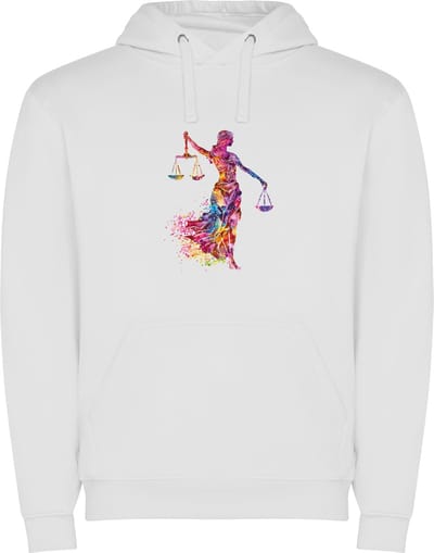 Witte unisex hoodie met “ Kleurrijke Sterrenbeeld Weegschaal – Astrologie – Horoscoop – Zodiac Signs “ Print Full Color Color merk Roly maat S