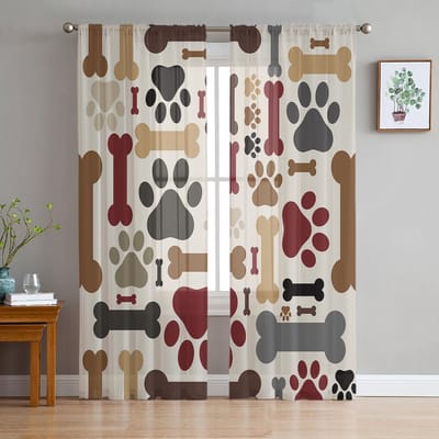 Tule Gordijnen voor Woonkamer Hondenpoot Zwart Grijs Slaapkamer Studiekamer Raam Transparante Gordijnen Keuken Balkon Interieur Voile Gordijnen 135W x 114H(cm)