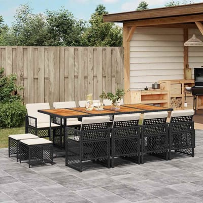 vidaXL - 13-delige - Tuinset - met - kussens - poly - rattan - zwart
