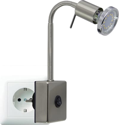 Trango 2607 LED Plug Lamp *EVIE* Wandlamp, Leeslamp, Keukenlamp, Nachtlampje in Nikkel mat incl. 1x 5 Watt GU10 LED Lamp 3000K warm wit, Wandlamp, Keukenlamp, Fitting Lamp