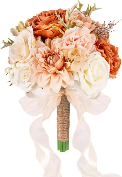 Bruidsboeket Kunstbloemen - Boeket Bruiloft - Decoratie Bruiloft - Zijde Plastic Materiaal - 19x28x19 cm - Terracotta oranje