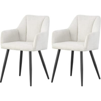 Furnilux Bella fauteuil crème set van 2 moderne loungefstoel met metalen frame