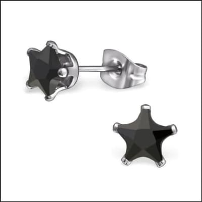 Aramat Jewels | Oorbellen | RVS Ster Oorbellen - Sterretjes Oorstekers | Zilverkleurig / 4mm / Zwart | | | Staal | Kinderen, Volwassenen | Verkleurd niet