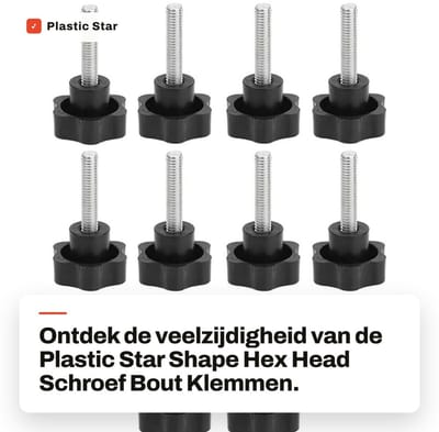 Dailygoods - Plastic Star Shape Hex Head Schroef - Klemmen - Zwart - M4 x 12mm - Klemknop - 10 Stuks - Geschikt voor Mechanische Apparatuur