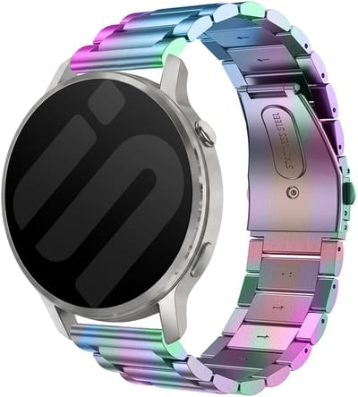 Strap-it 20mm stalen band - universeel geschikt voor Garmin Vivoactive 6 / 5 / 3 / Vivomove / 3 / HR / Style / Luxe / Sport / Trend / Forerunner 645 / 570 / 245 / 170 / 165 / 70 / 55 / Venu / SQ / SQ2 / 2 Plus / Approach S12 / S40 / S42 - Regenboog