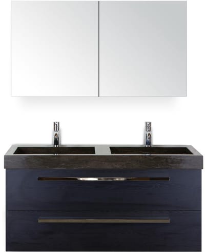 Seville Badmeubelset 120 cm - 2 Laden Black Oak - Wastafel Lucca Dubbel met Spiegelkast
