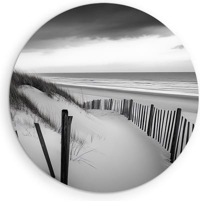 Saammp Muurcirkel Hout - Strand - Zwart-Wit - Zee - Duinen - Ø 90 - Wandcirkel - Wanddecoratie Cirkel - muurdecoratie Woonkamer - Slaapkamer decoratie - Rond Schilderij