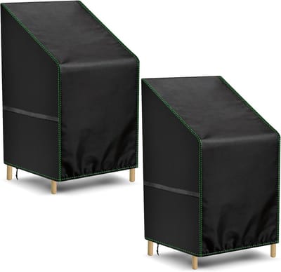 longziming - Tuinstoelhoes- Stapelbare Tuinmeubel Beschermhoes - 2 Stuks - Buiten Stoelen Beschermhoes - Waterdichte Bescherming Met Trekkoord - UV-Bestendige Afdekhoes Met Klittenband - 65*65*70/120cm - Ideaal Voor Balkon En Terras - Zwart