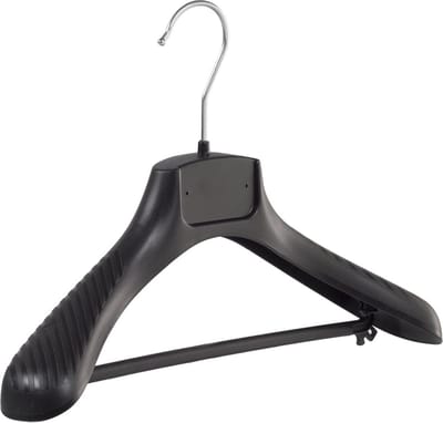 De Kledinghanger Gigant - Mantelhanger - Kostuumhanger - Jassenhanger - Kinderen - FG34 - 50 Stuks - Kunststof - Zwart - Gebogen Model - Schouderverbreding 6 cm - Broeklat - 34 cm - Kinderhanger - Kledinghanger - Kleerhanger - FG-Serie (FG34/B_00/50)