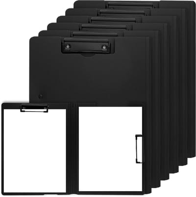 Set van 6 A4 klemborden met deksel, 49,5 x 31,5 cm, zwart PP kunststof, ideaal voor kantoor, trainingen en conferenties, met dubbele klem en schrijfoppervlak