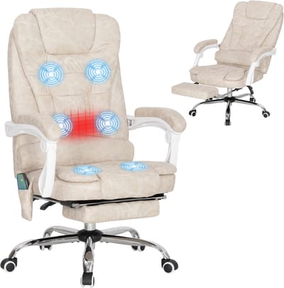 Vinsetto Massagebureaustoel-Microvezel (100% polyester), schuim-65B x 70D x 111-119H cm-Crèmewit