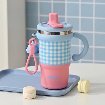 Nieuwe Kleine Ijs Bula Beker Mode Ruit Roestvrijstalen Thermosbeker Meisjes Hoge Uitstraling Niveau Rietjesbeker Grote Capaciteit Dubbele Drinkbeker 600ML