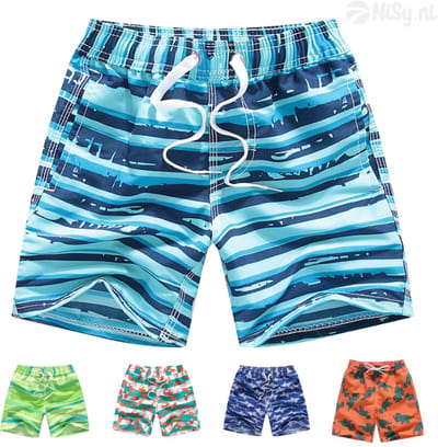 NiSy.nl Zwembroek Blauw | Jongens | Zwemshort | Strepen Print | Sneldrogend | Maat 98/104