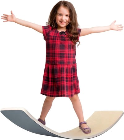 Balance Board voor Kinderen - Houten Wipplank voor Motortraining met Vilt Onderkant en Tot 200 kg Draagvermogen, Grijs - Verbeter Evenwicht, Coördinatie en Stabiliteit