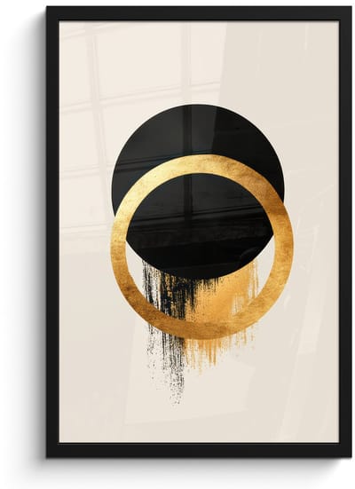 Poster in lijst - Fotolijst 40x60 cm - Posters - Abstract ontwerp - Zwarte cirkel - Verfvlekken - Posterlijst zwart - Decoratie - Wanddecoratie woonkamer - Muurdecoratie slaapkamer