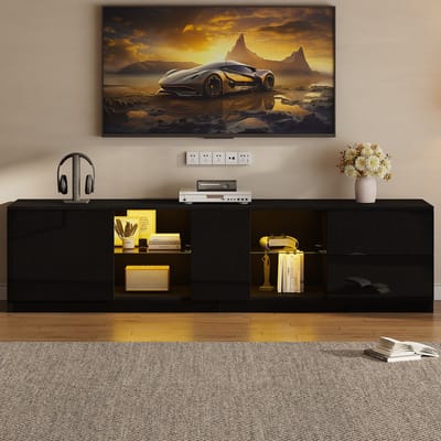 MODFU TV-meubel 160x40x52 cm van MDF met hoogglans front en 16-kleurige LED, met laden en opbergruimte