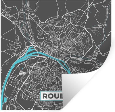 Muurstickers - Sticker Folie - Frankrijk - Plattegrond - Rouen - Kaart - Stadskaart - 100x100 cm - Plakfolie - Muurstickers Kinderkamer - Zelfklevend Behang XXL - Zelfklevend behangpapier - Stickerfolie