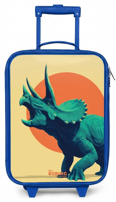 NoBoringSuitcases.com® - Kinderkoffer blauw - Kindertrolley jongen - Hoornkrijger in de zon - Koffer kind lichtgewicht - Reiskoffer trolley voor kinderen - Koffertje met lichtgevende wieltjes - Rolkoffer