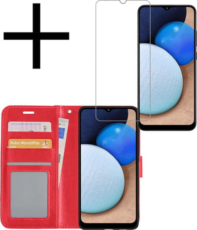 Hoesje - Met Screenprotector - Geschikt voor Samsung Galaxy A02s - Luxe Pasjeshouder - Bookcase Portemonee - Flip Case - Kunstleer Book Case - Flipcase - Book Cover - Walletcase - Portemonneehoes - Rood