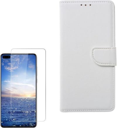 hoesje Geschikt voor: Huawei P40 Lite 5G Portemonnee Wit met 2 stuks Glas Screen protector